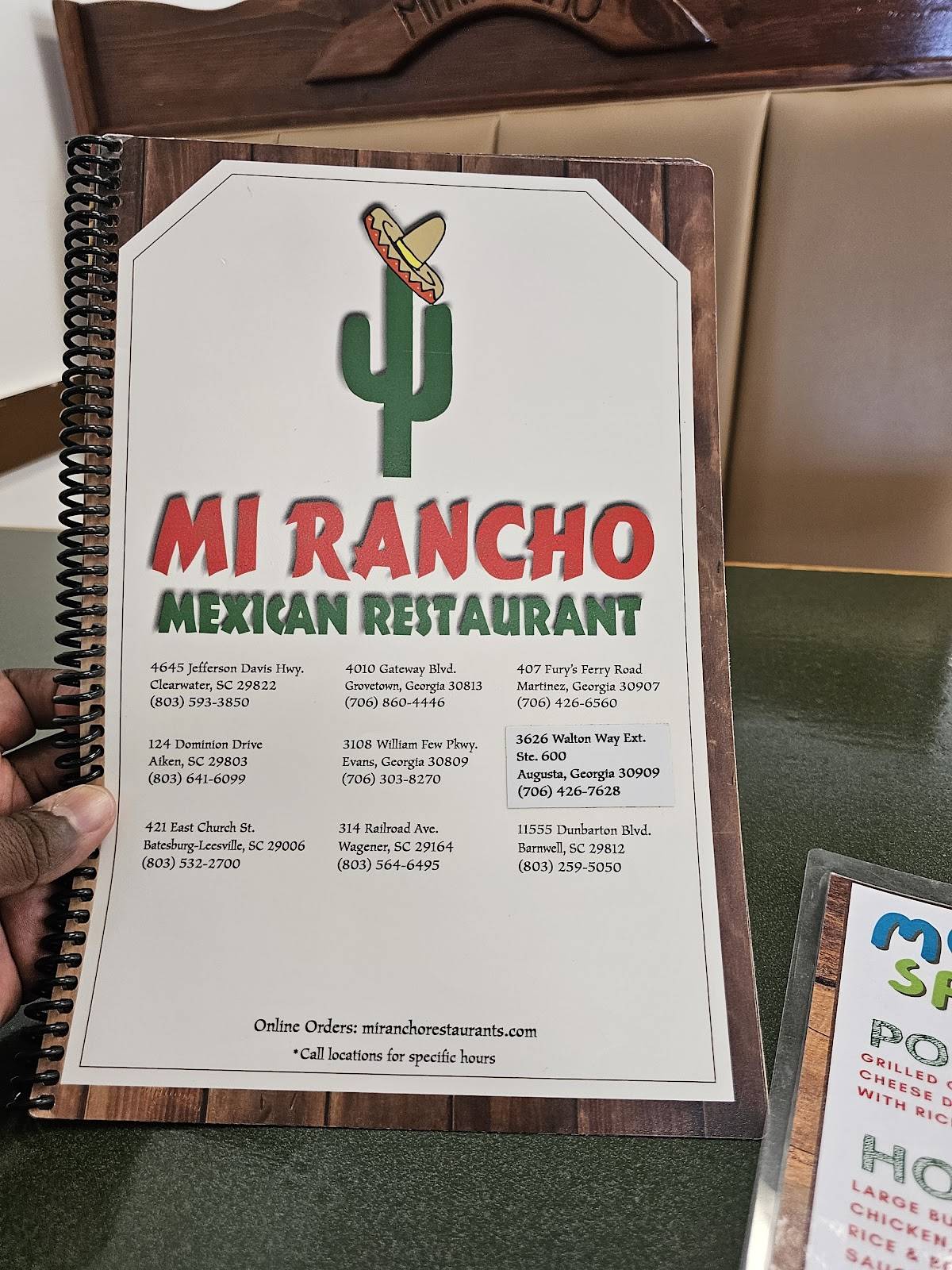 Mi rancho mexican restaurant меню