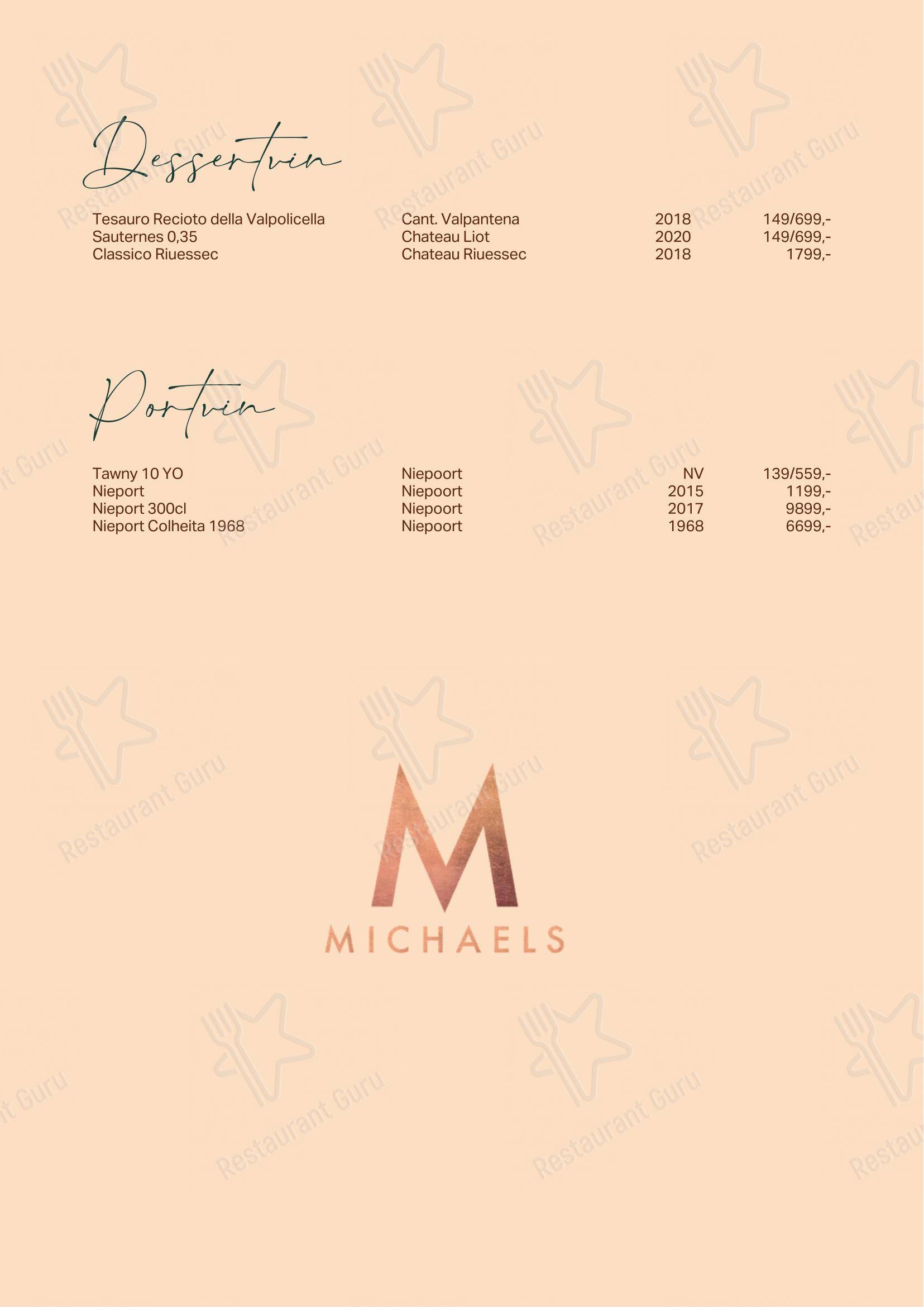 Меню ресторана Michaels - Меню