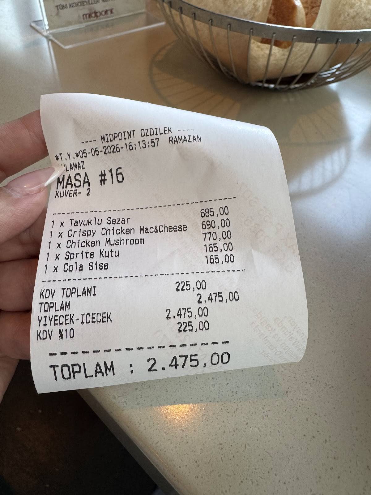 Midpoint ÖzdilekPark İstanbul меню