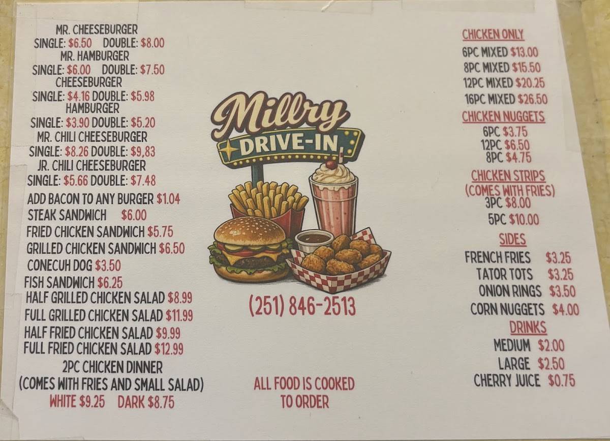 Millry Drive In меню