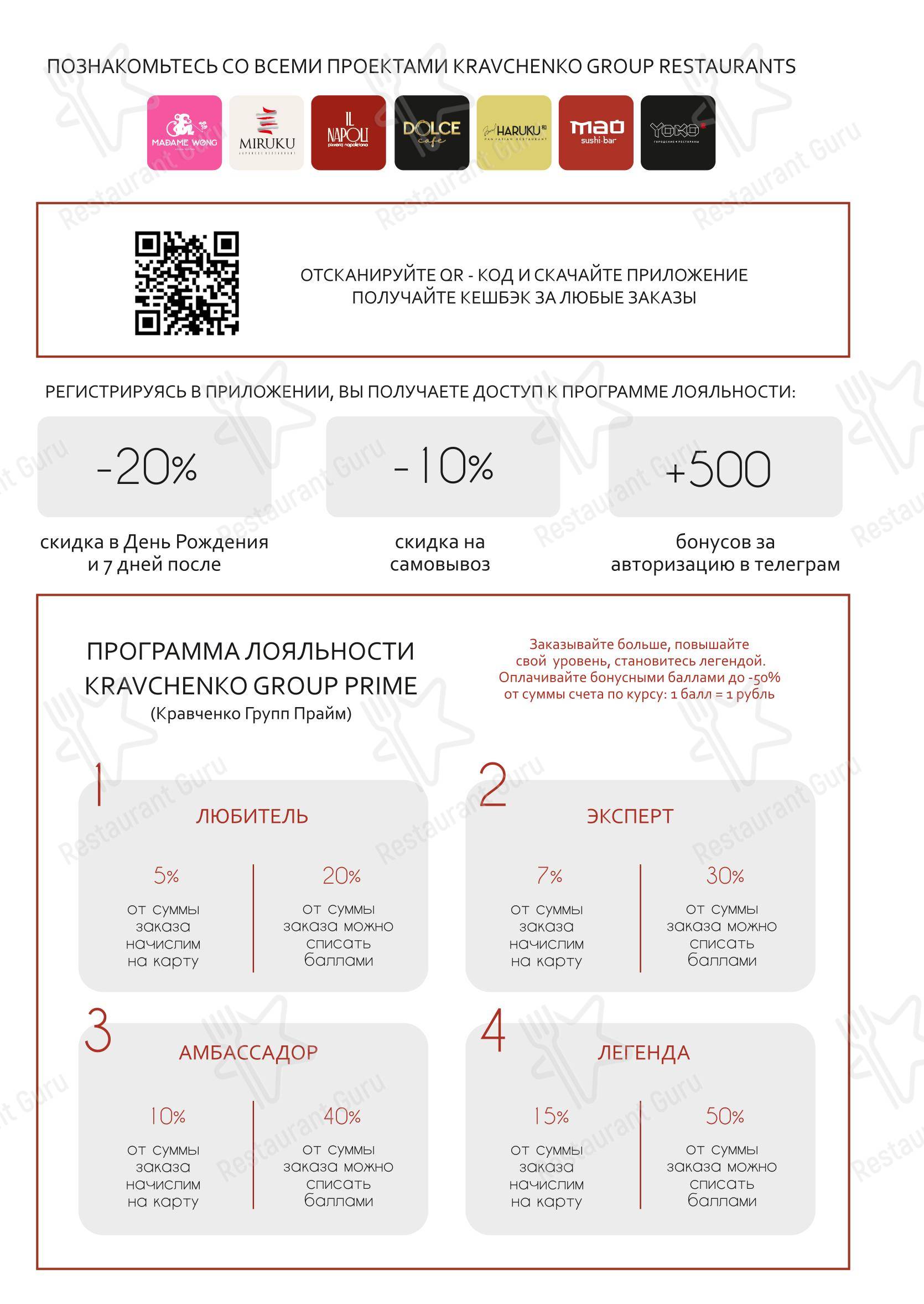 Меню ресторана Miruku - Меню