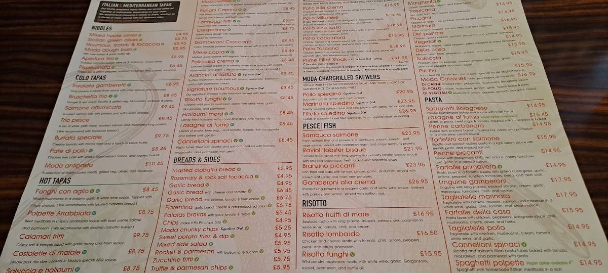 Moda Italian Restaurant меню