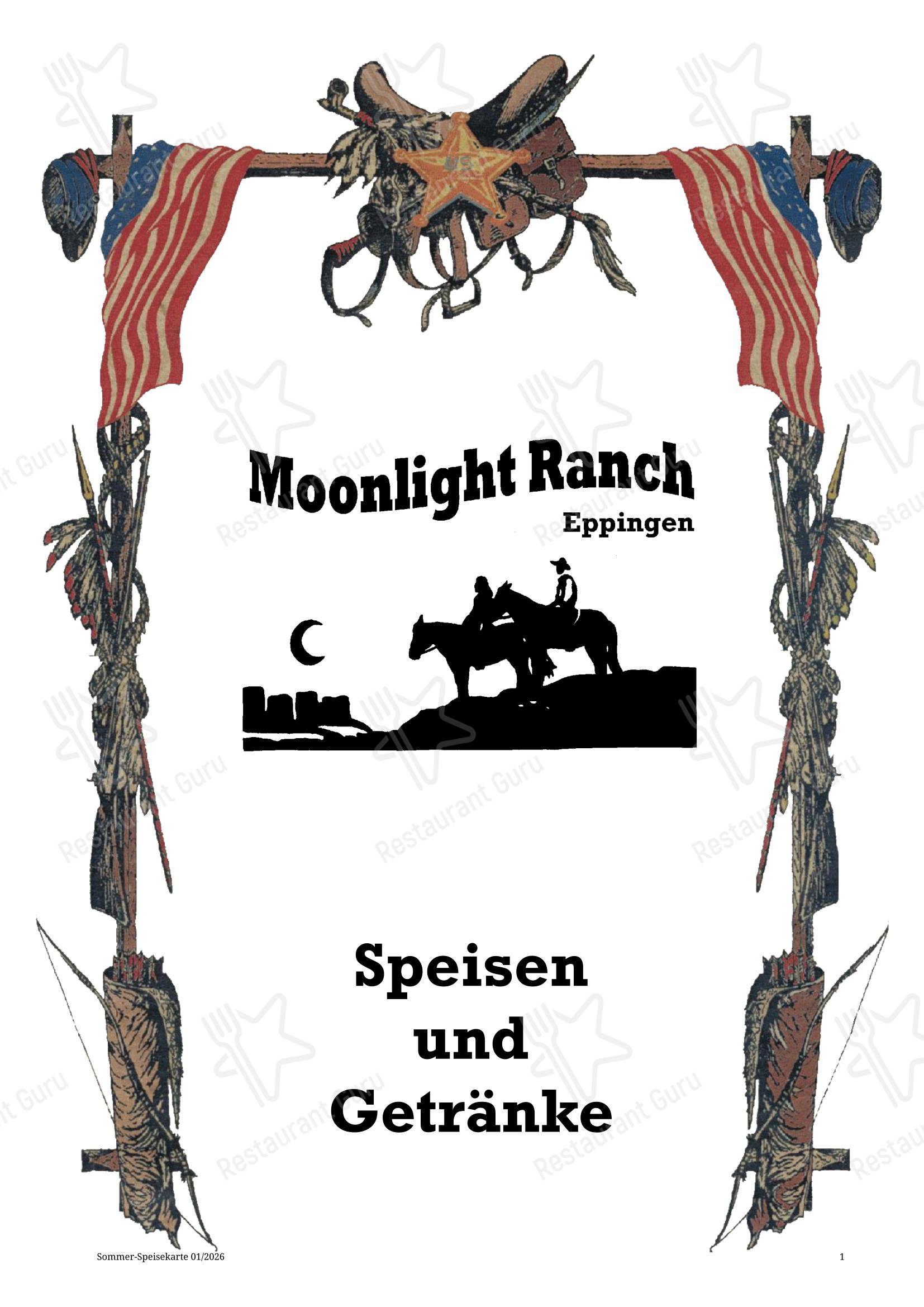 Меню напитков ресторана Moonlight-Ranch