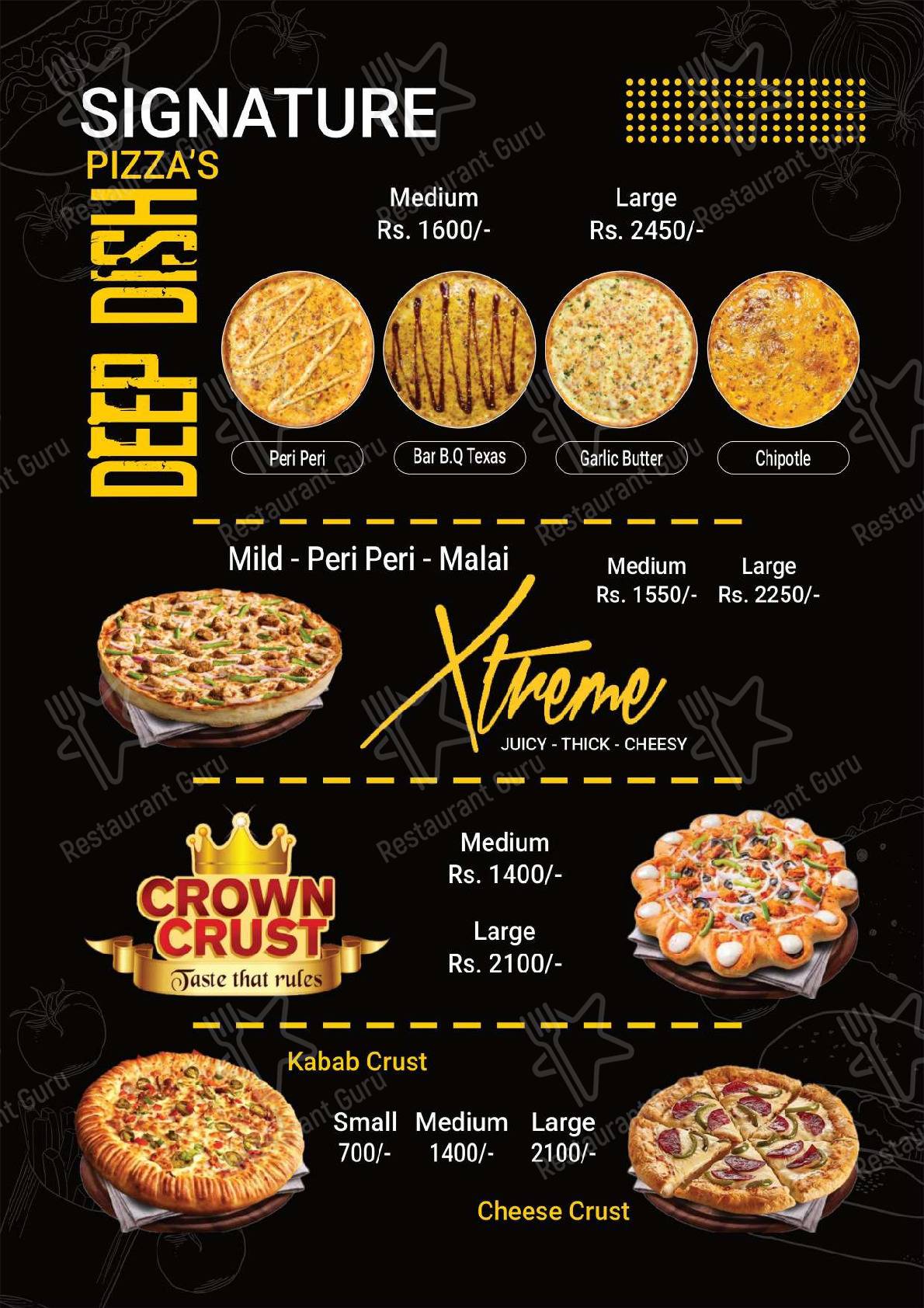 Меню для посетителей ресторана Cheezy Slice