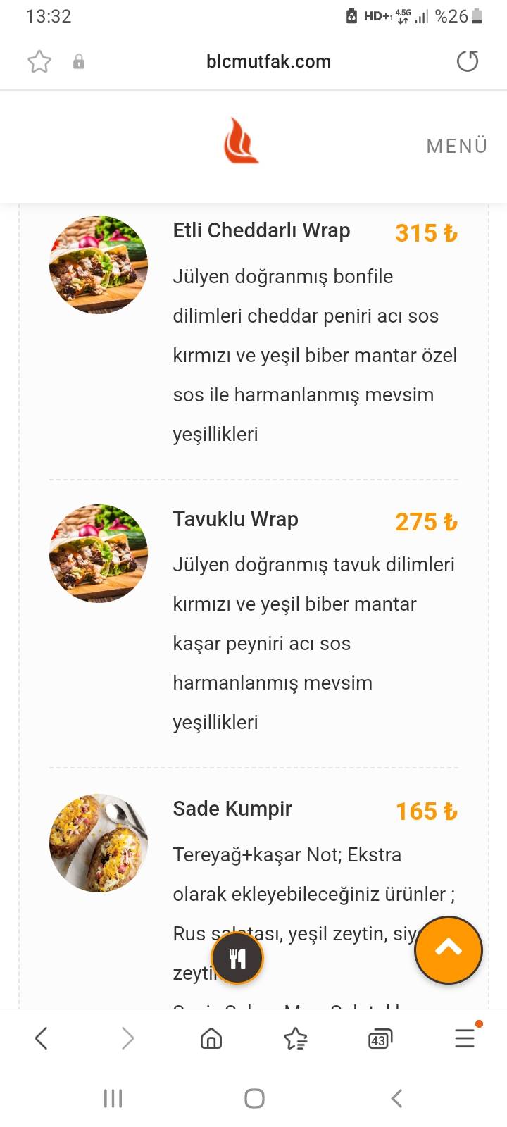 Mutfak Cafe & Restoran меню