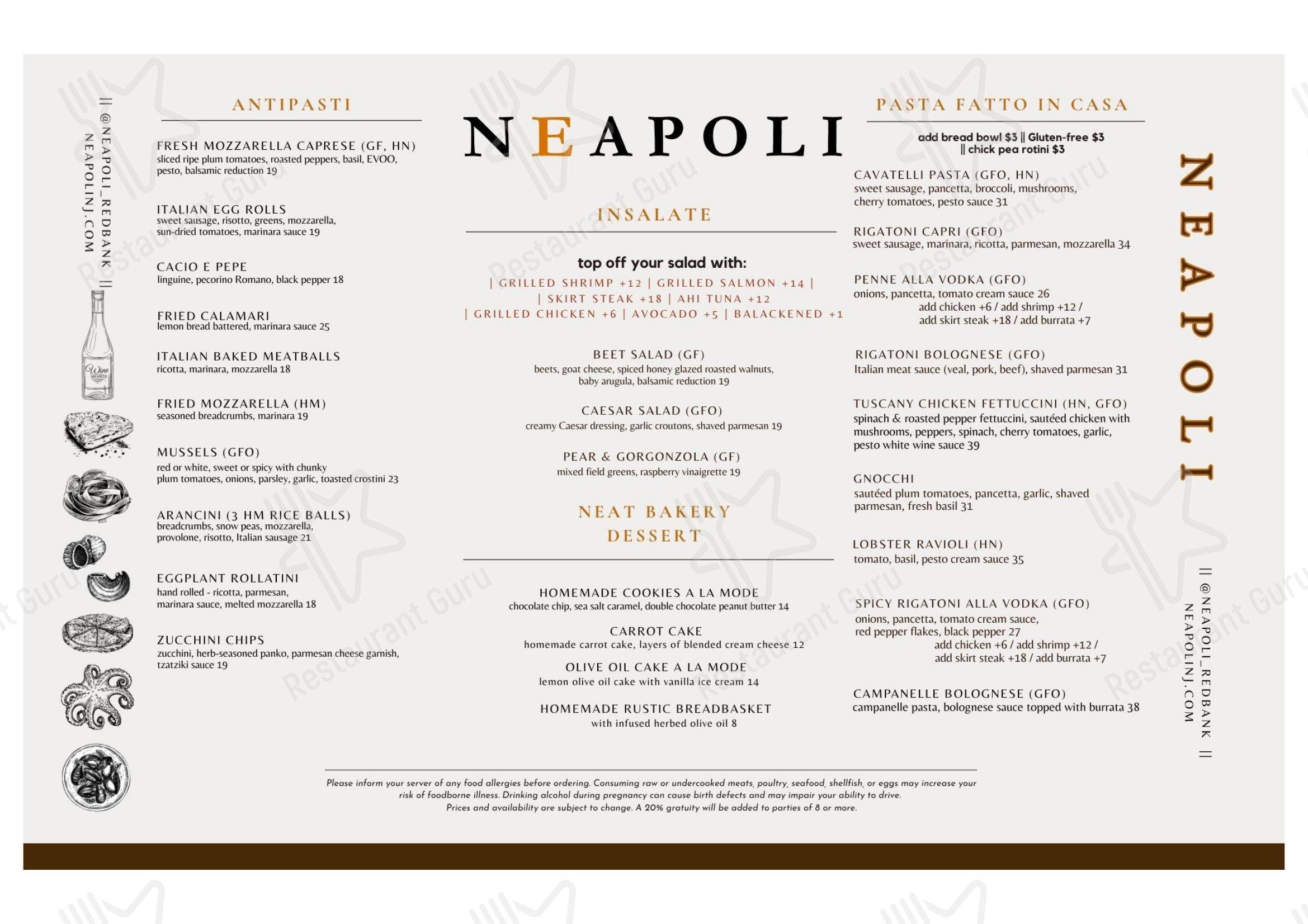 Neapoli Italian Kitchen в Реде Банк - Основное меню