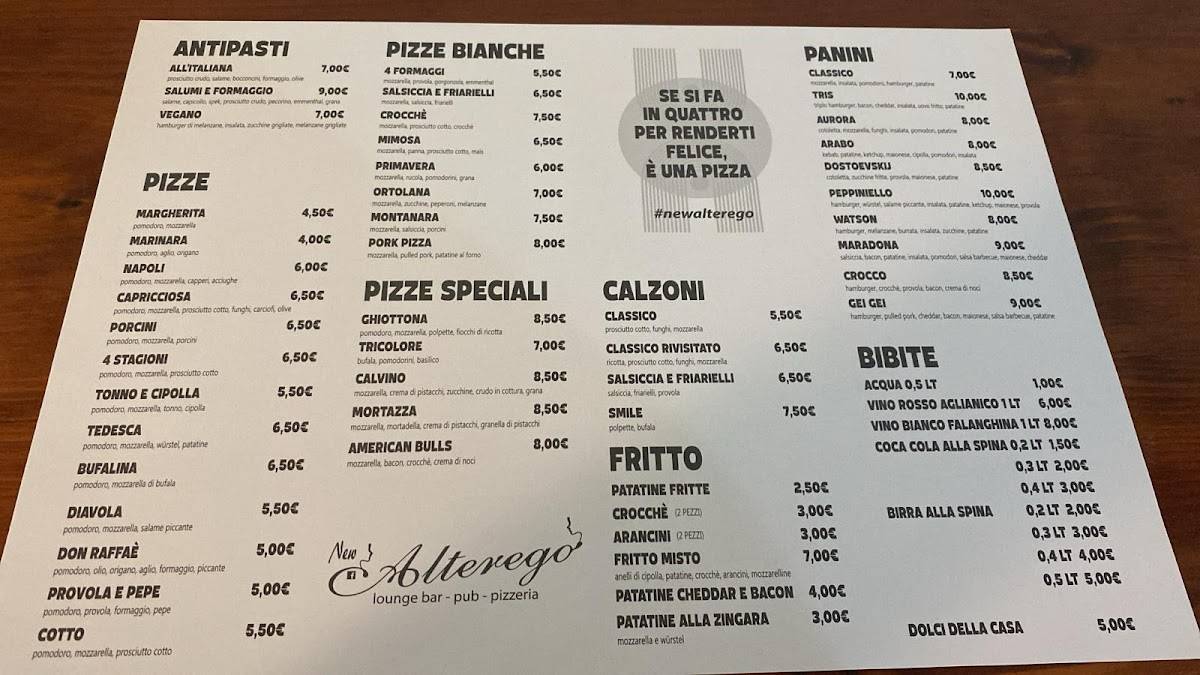Alterego pizzeria меню