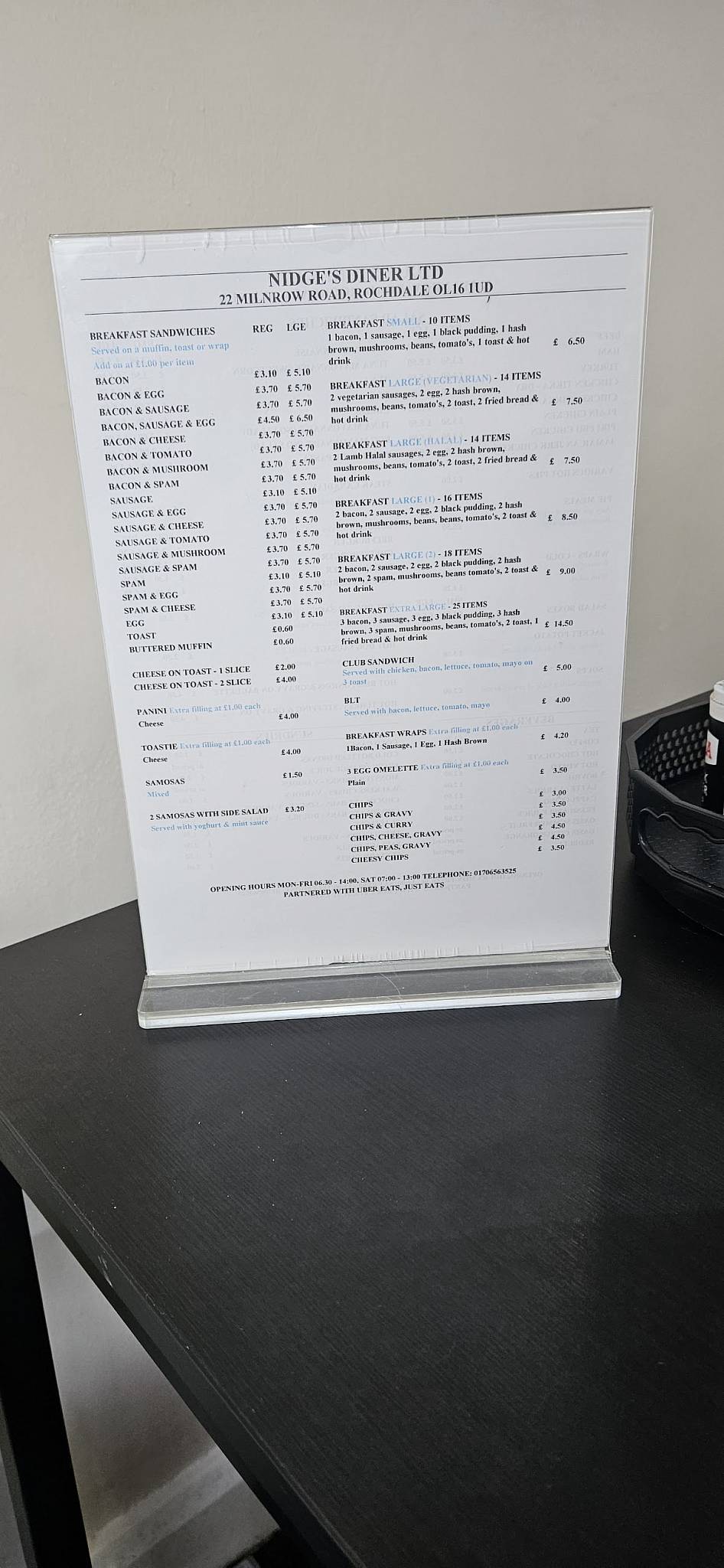 Nidge's Diner меню