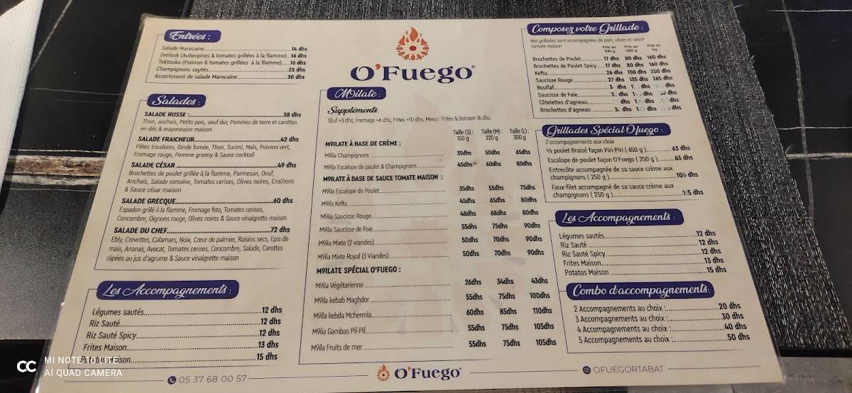 O'Fuego меню