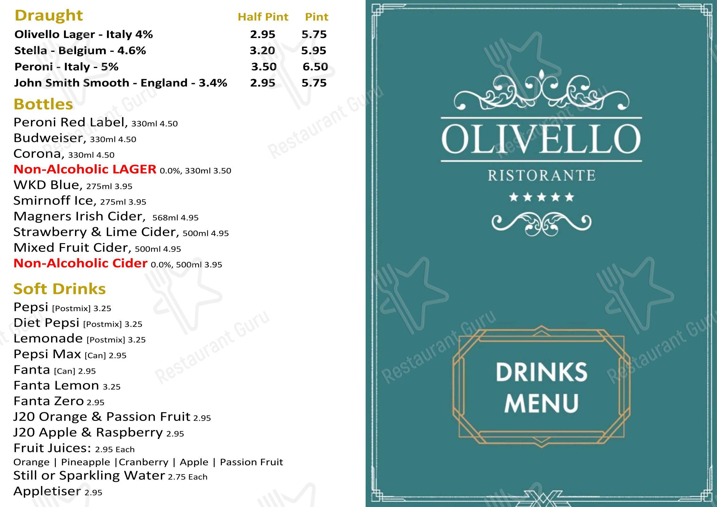 Dinner Menu паба и бара Olivello
