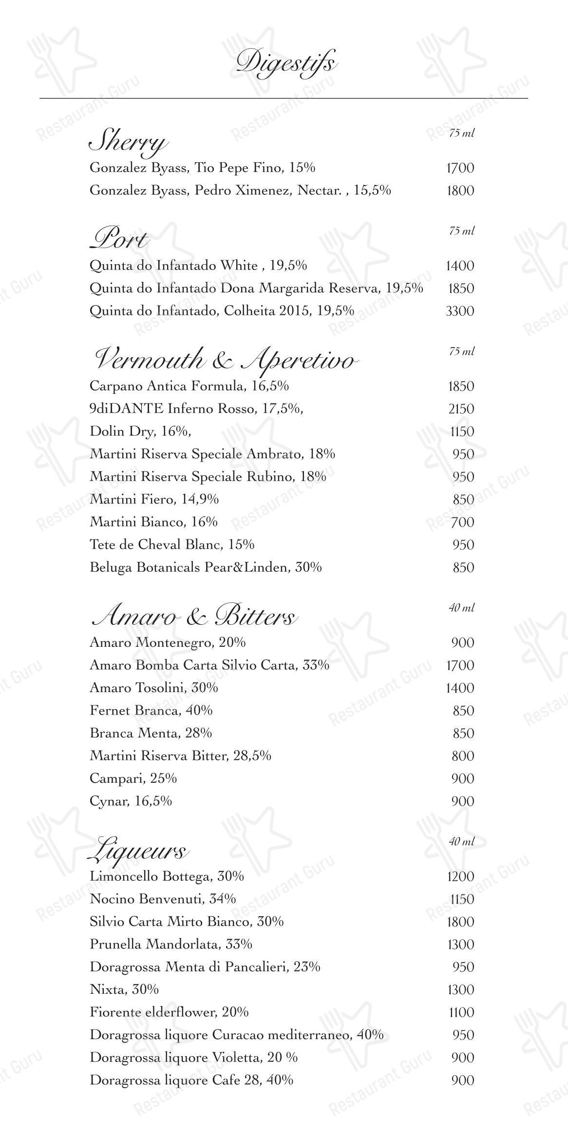 Меню ресторана Oltremare - Dinner Menu