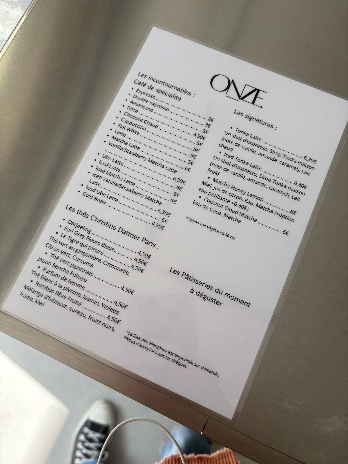 Onze. Café меню