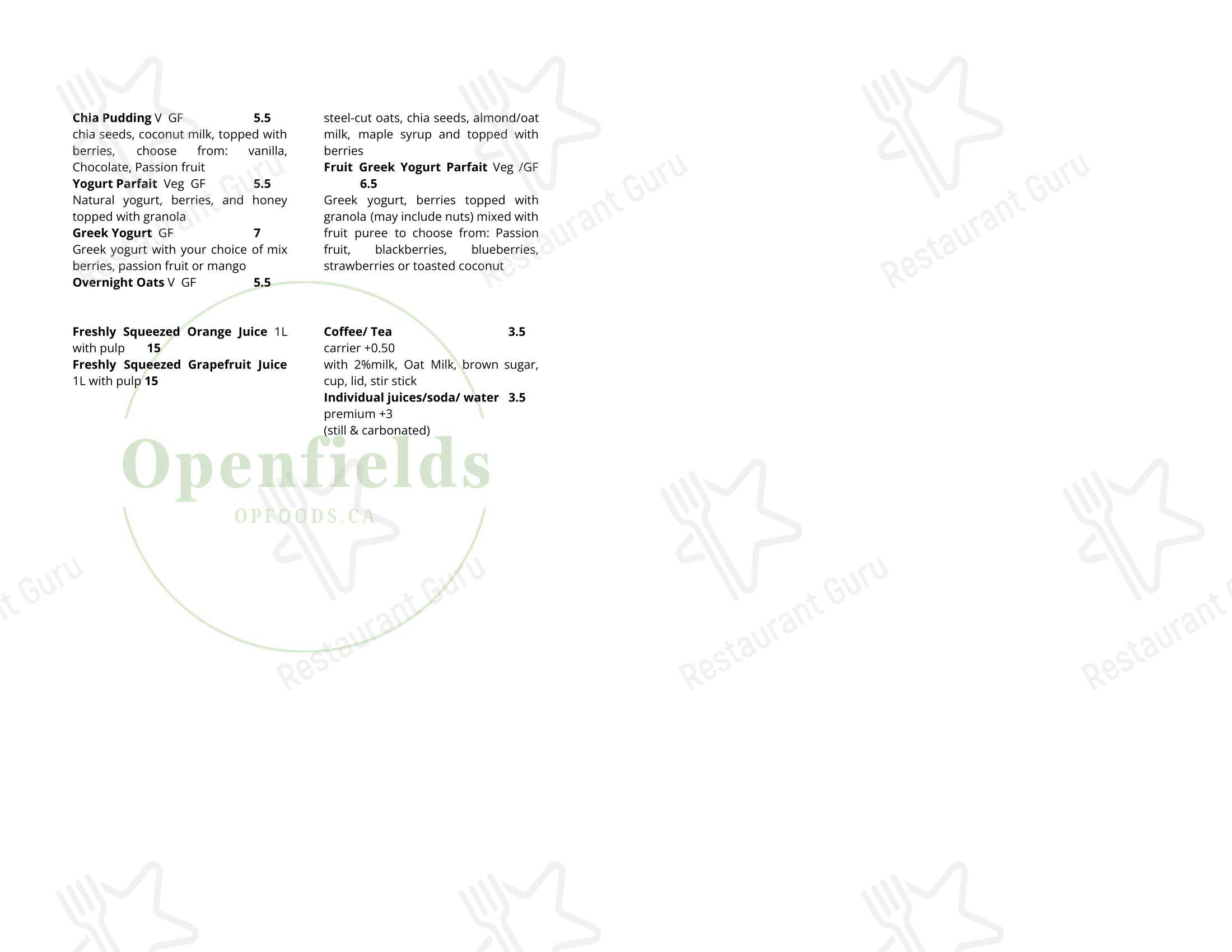 Меню напитков Openfields