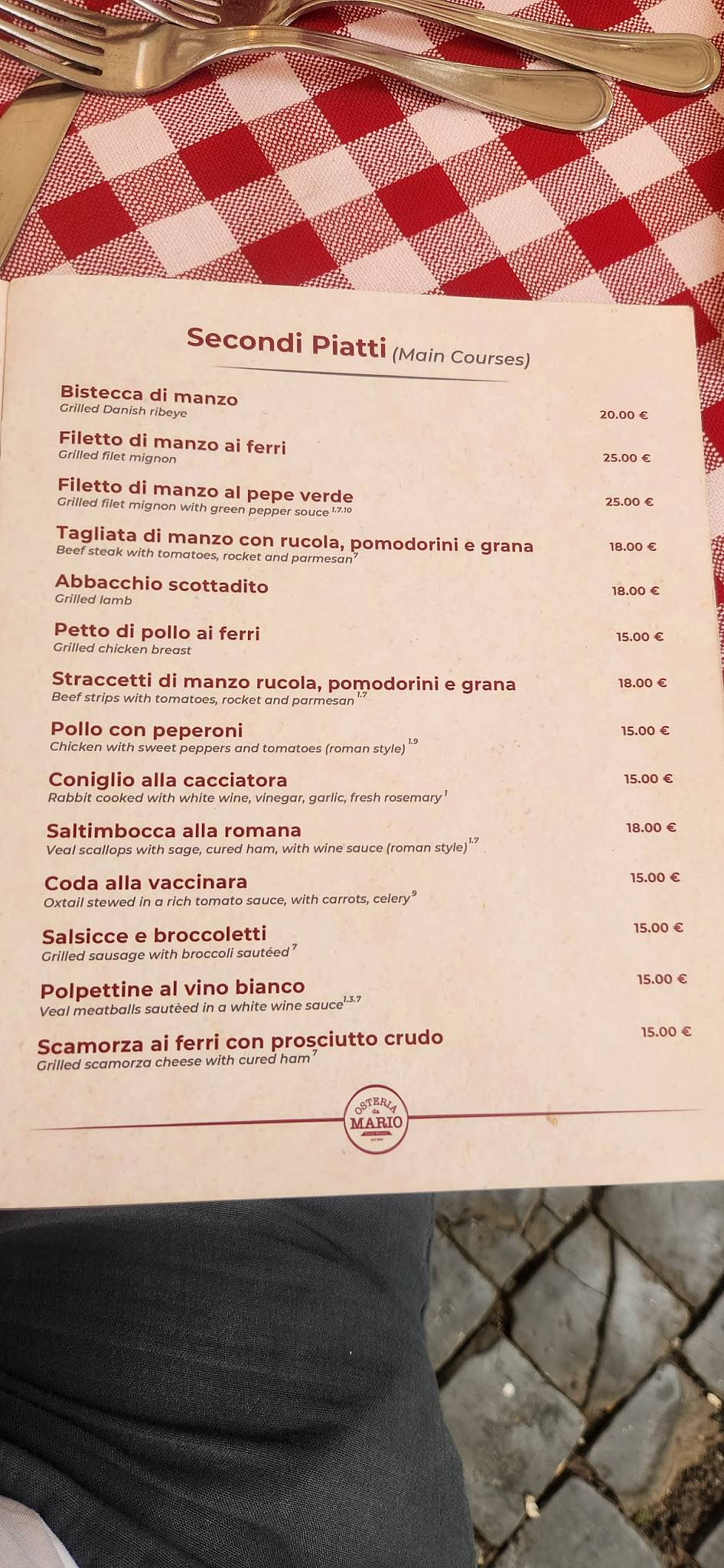 Osteria da Mario меню