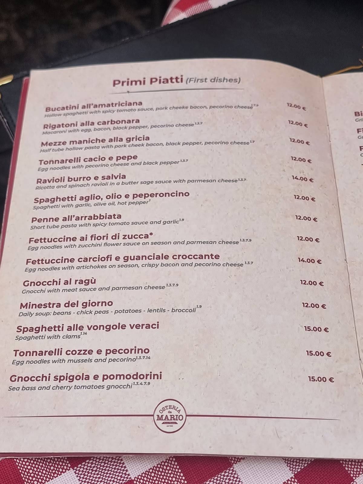 Osteria da Mario меню