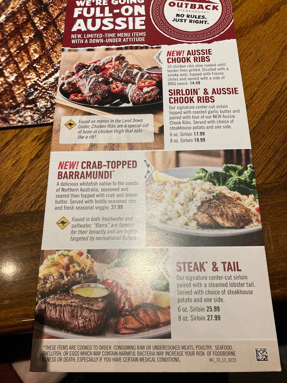 Outback Steakhouse меню