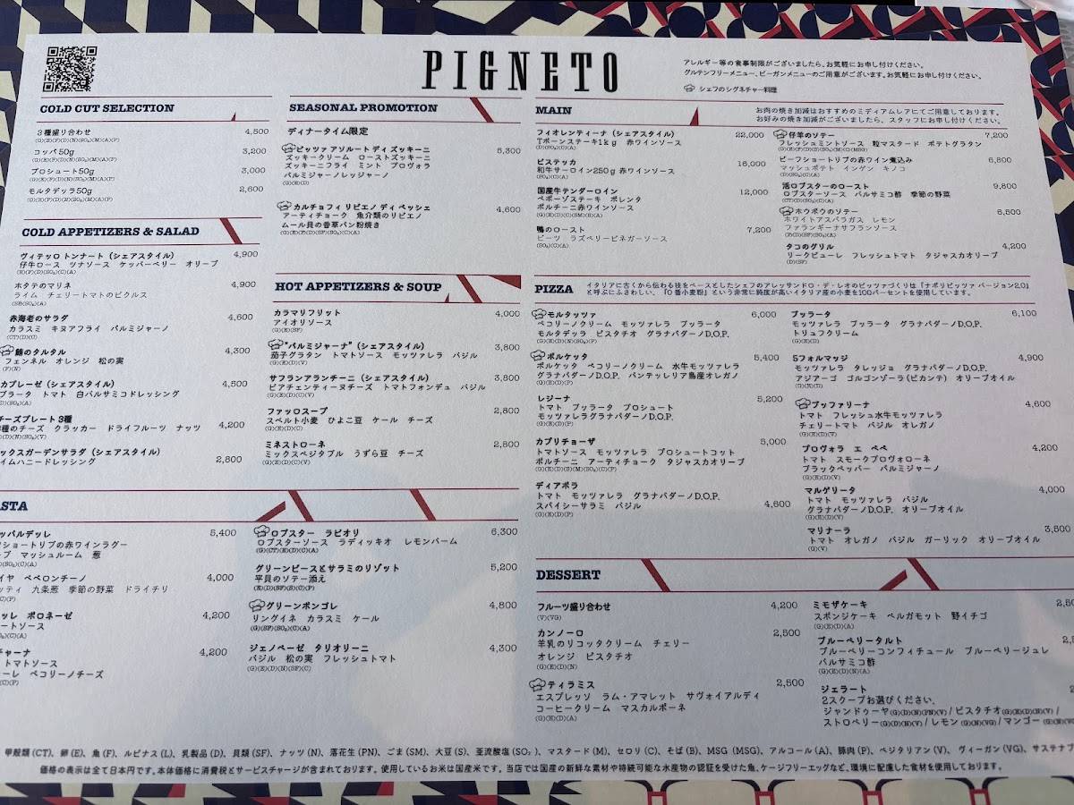 PIGNETO меню