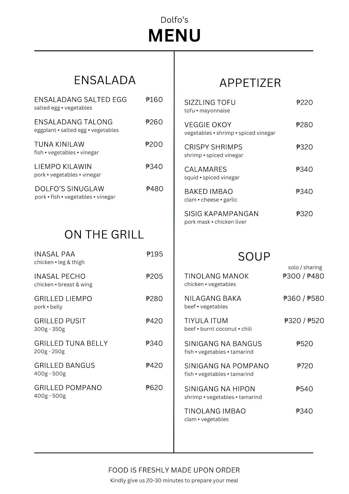 Dolfo's Inasal меню