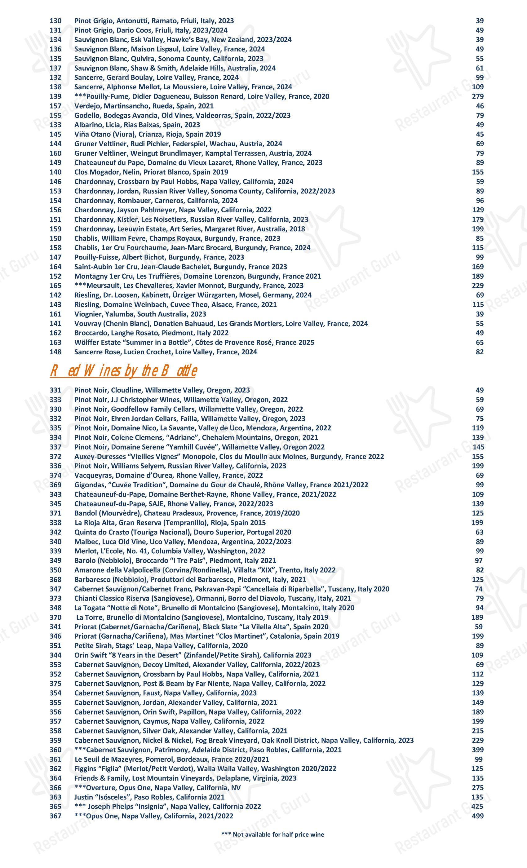 Wok Menu ресторана PassionFish Reston в Рестоне