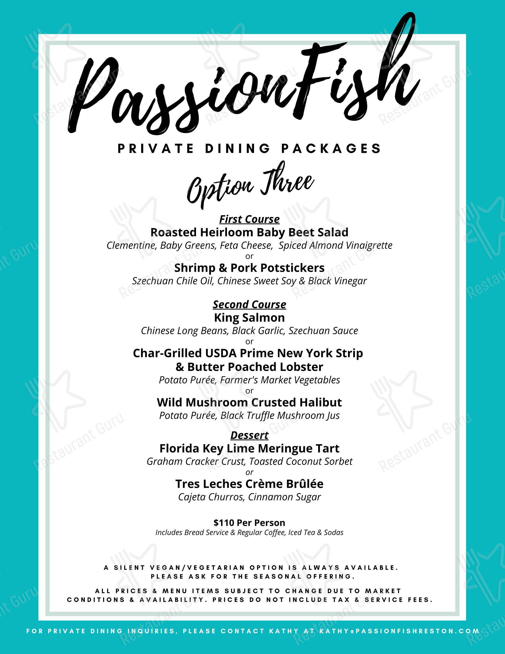 Крафт меню ресторана PassionFish Reston в Рестоне