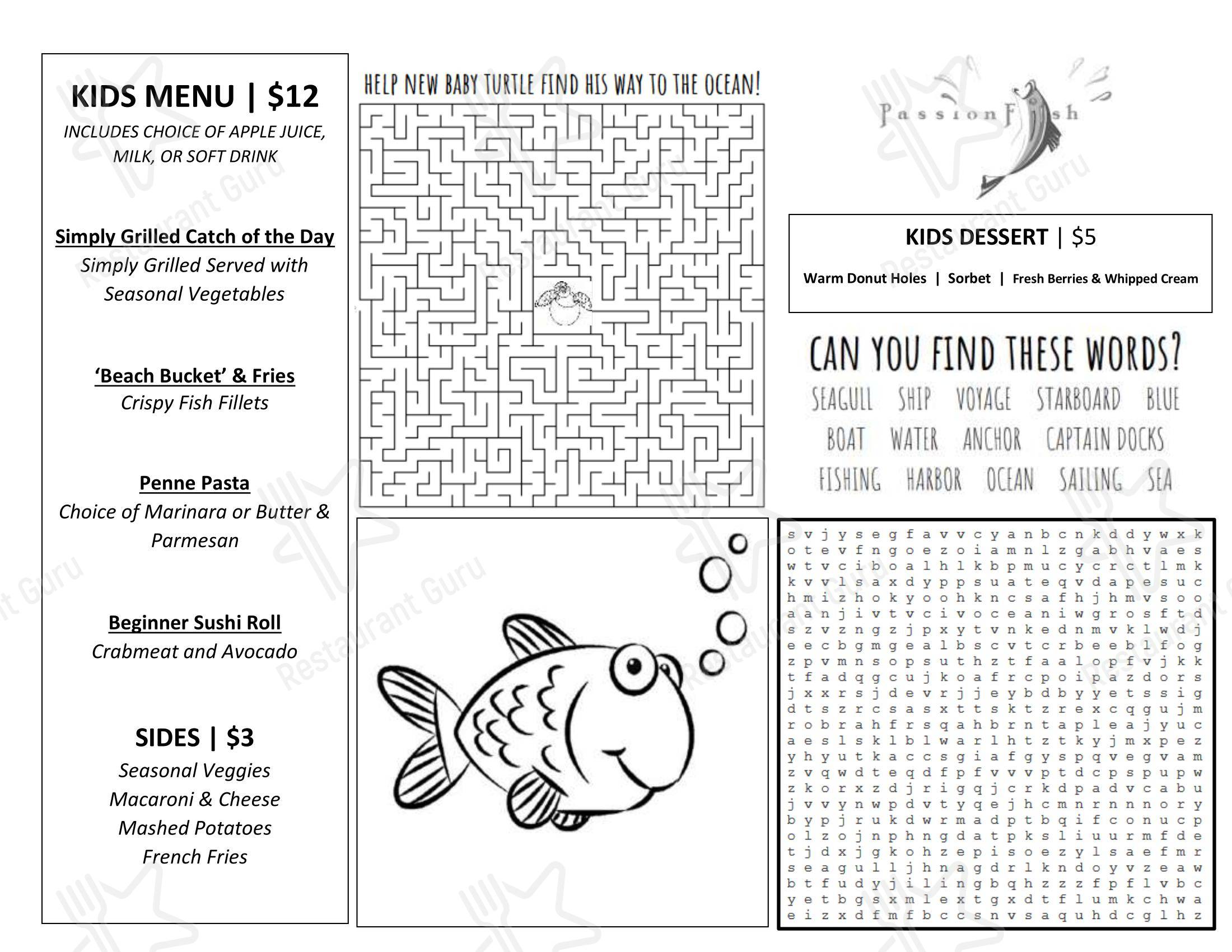 Меню ресторана PassionFish Reston - SAMPLE FOOD MENU