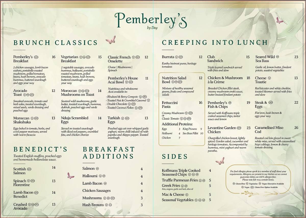 Pemberley's меню