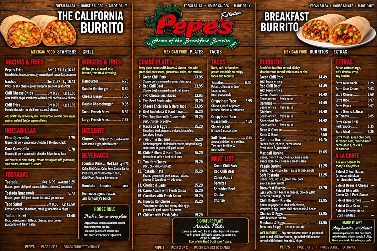 Pepe's Mexican Restaurant Fullerton меню