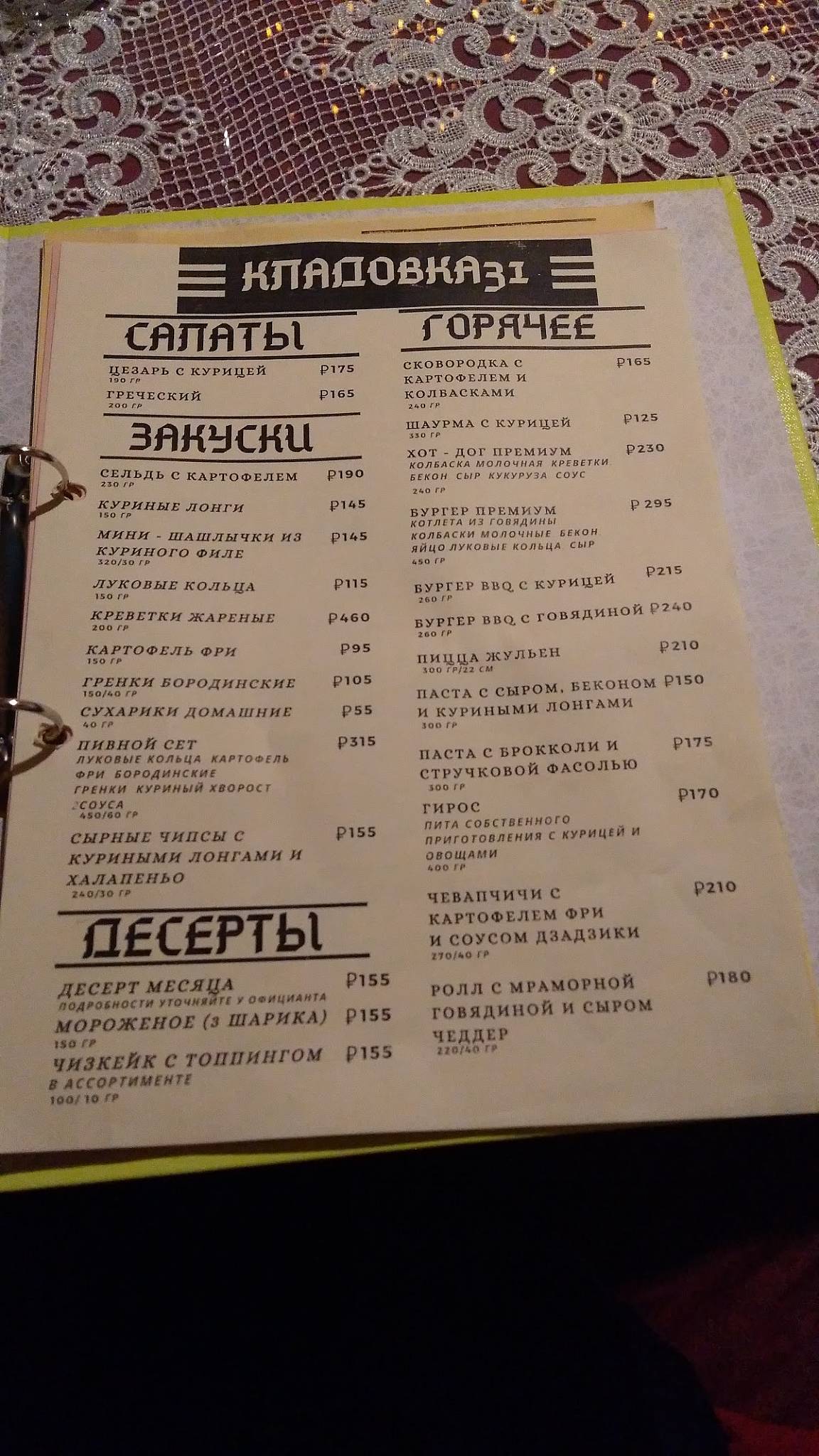 Кладовка меню
