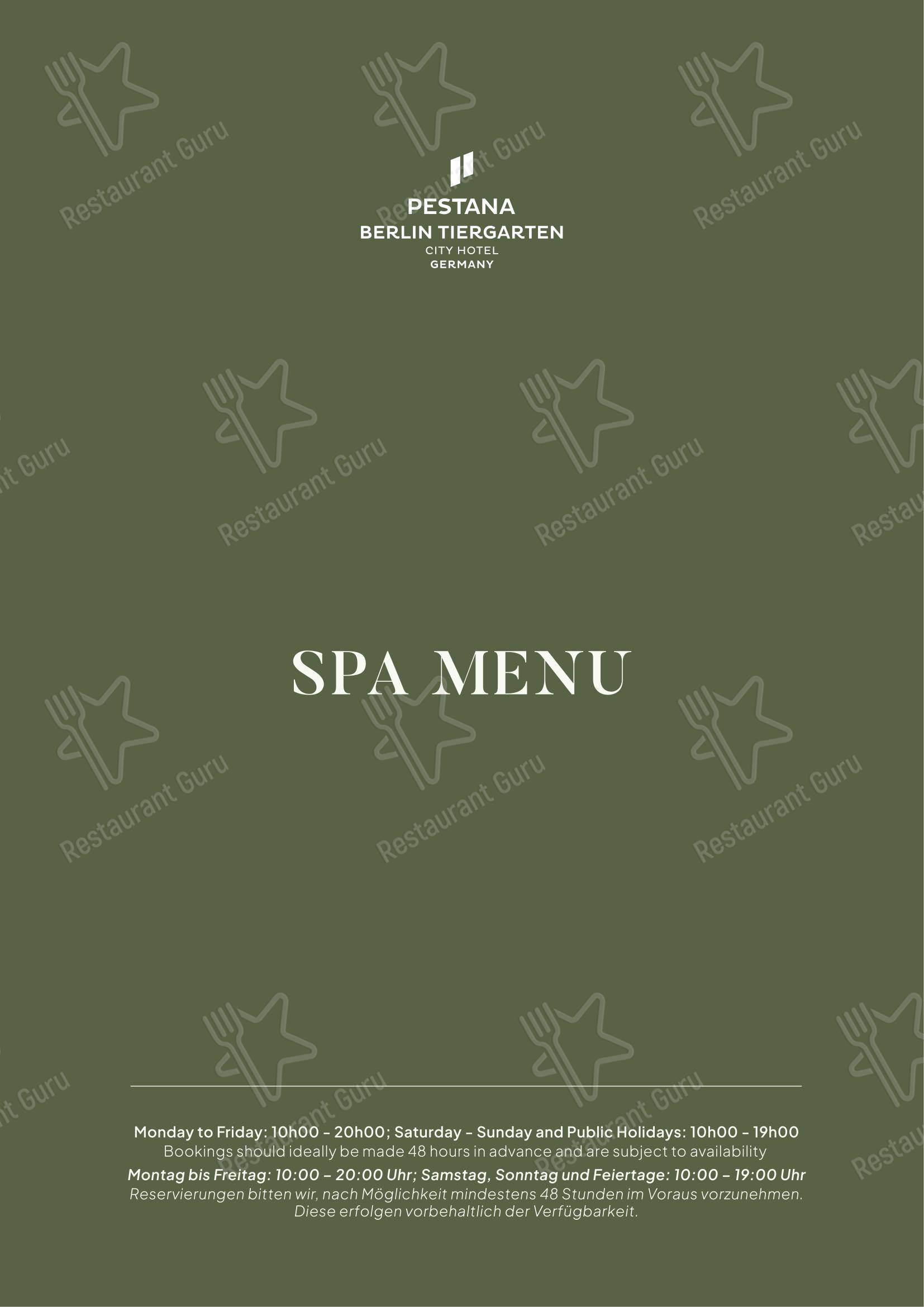 Меню ресторана Pestana Berlin Tiergarten - Меню напитков