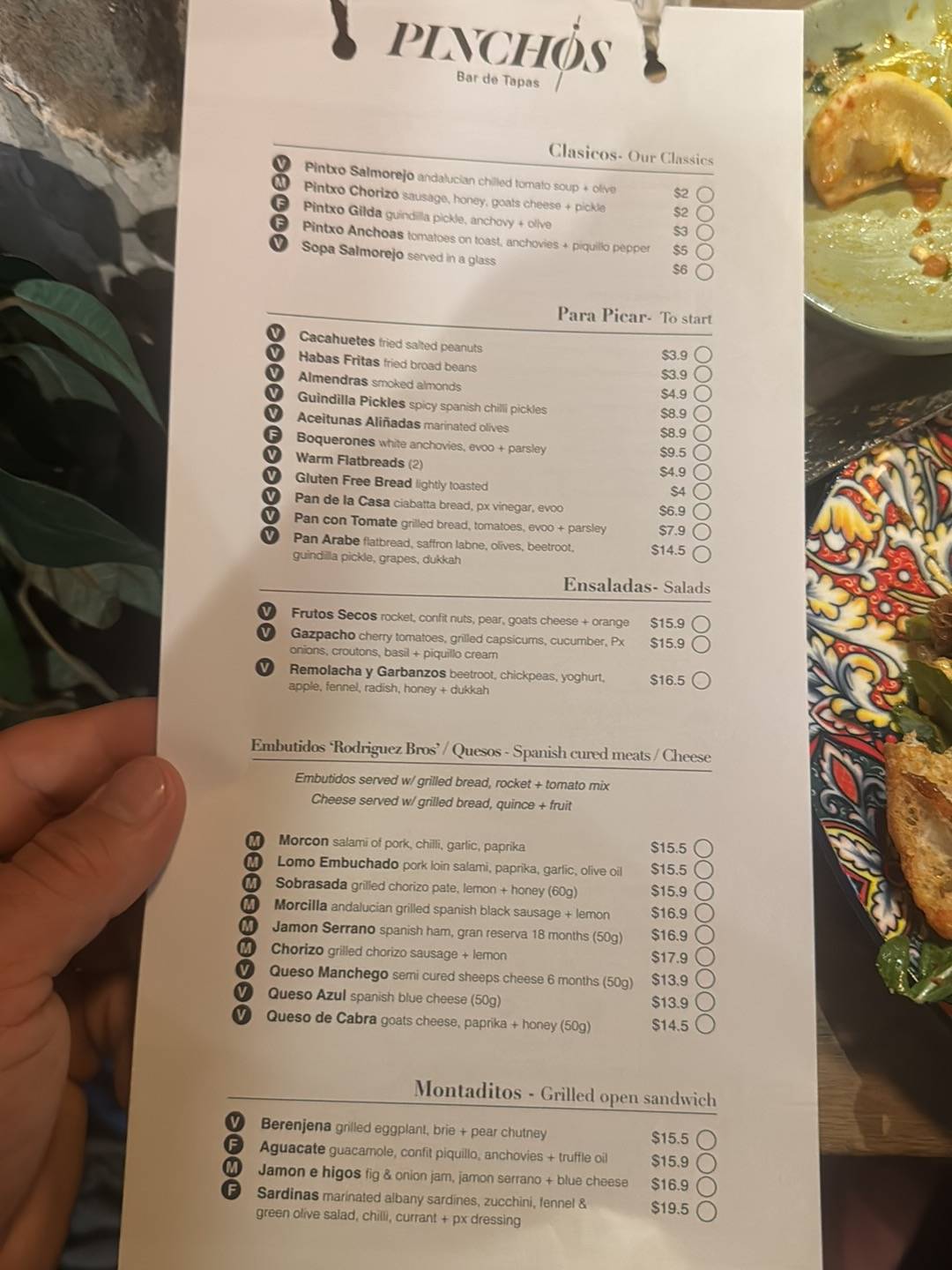 Pinchos Bar De Tapas меню