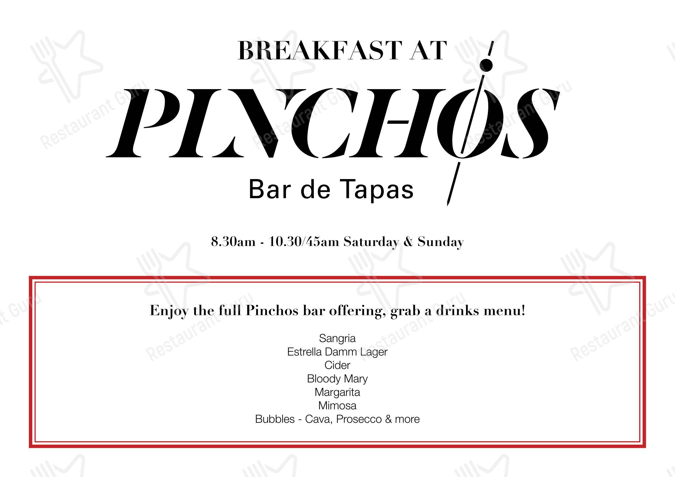 Меню для посетителей ресторана Pinchos Bar De Tapas