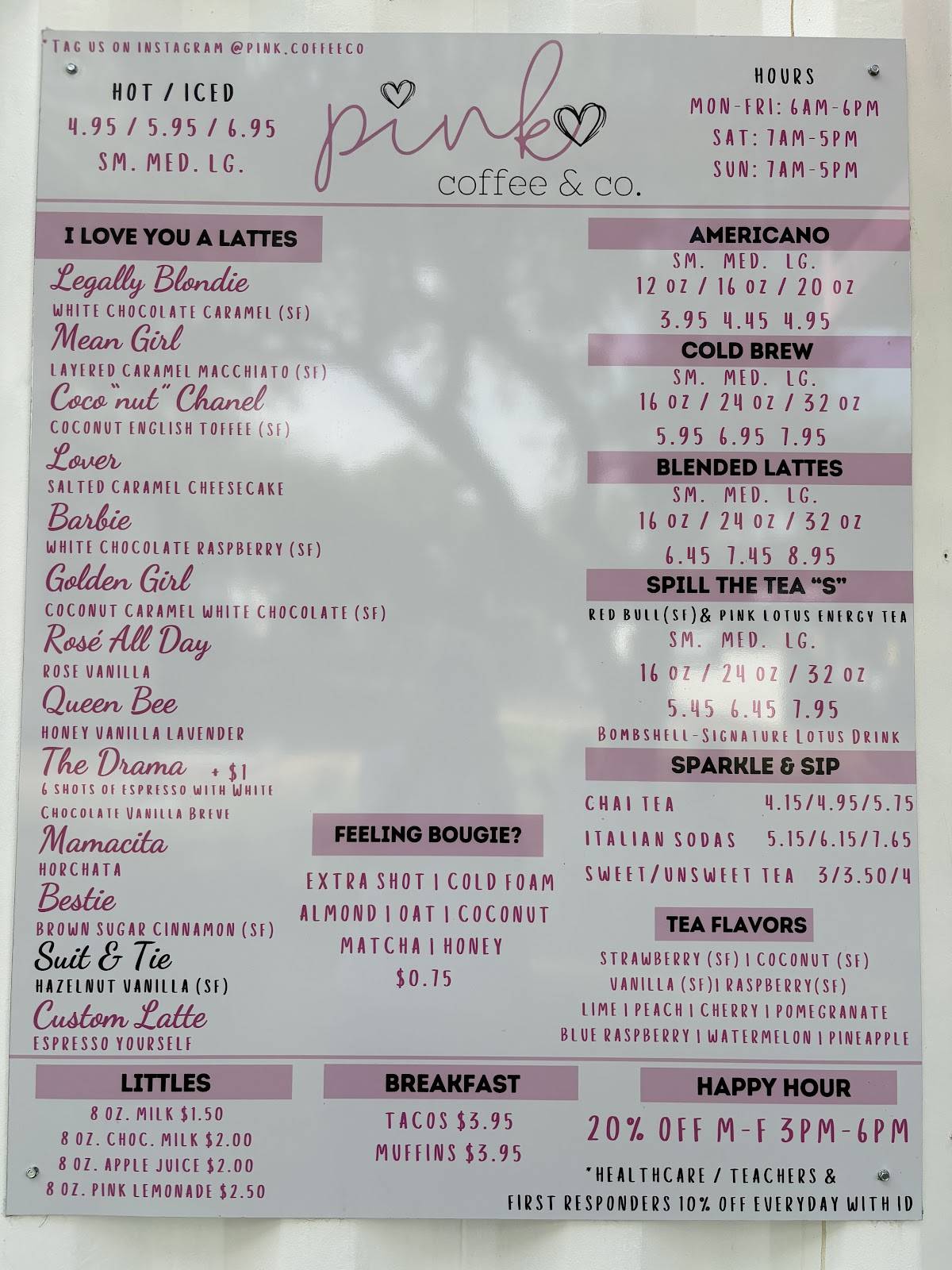 Pink Coffee & Co. Spring Branch меню
