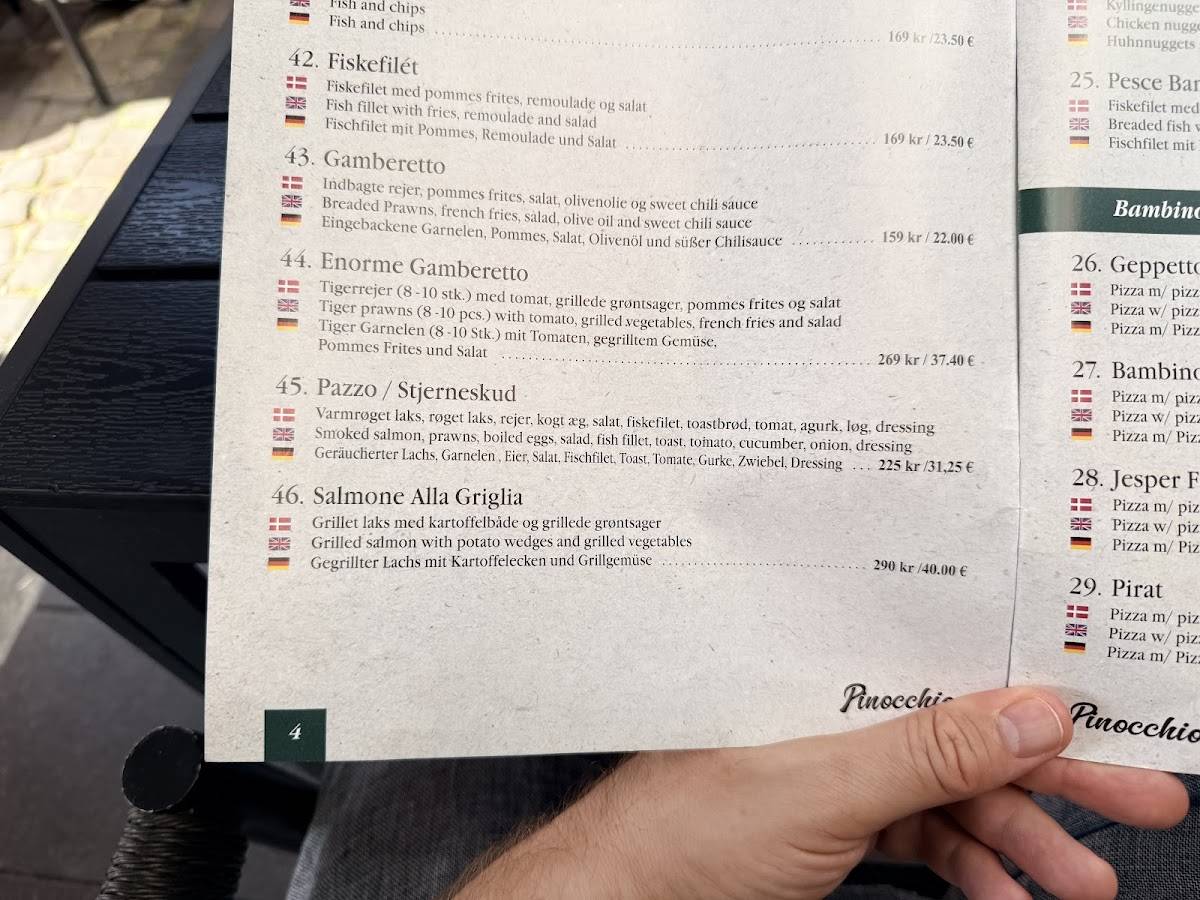 Pinocchio меню