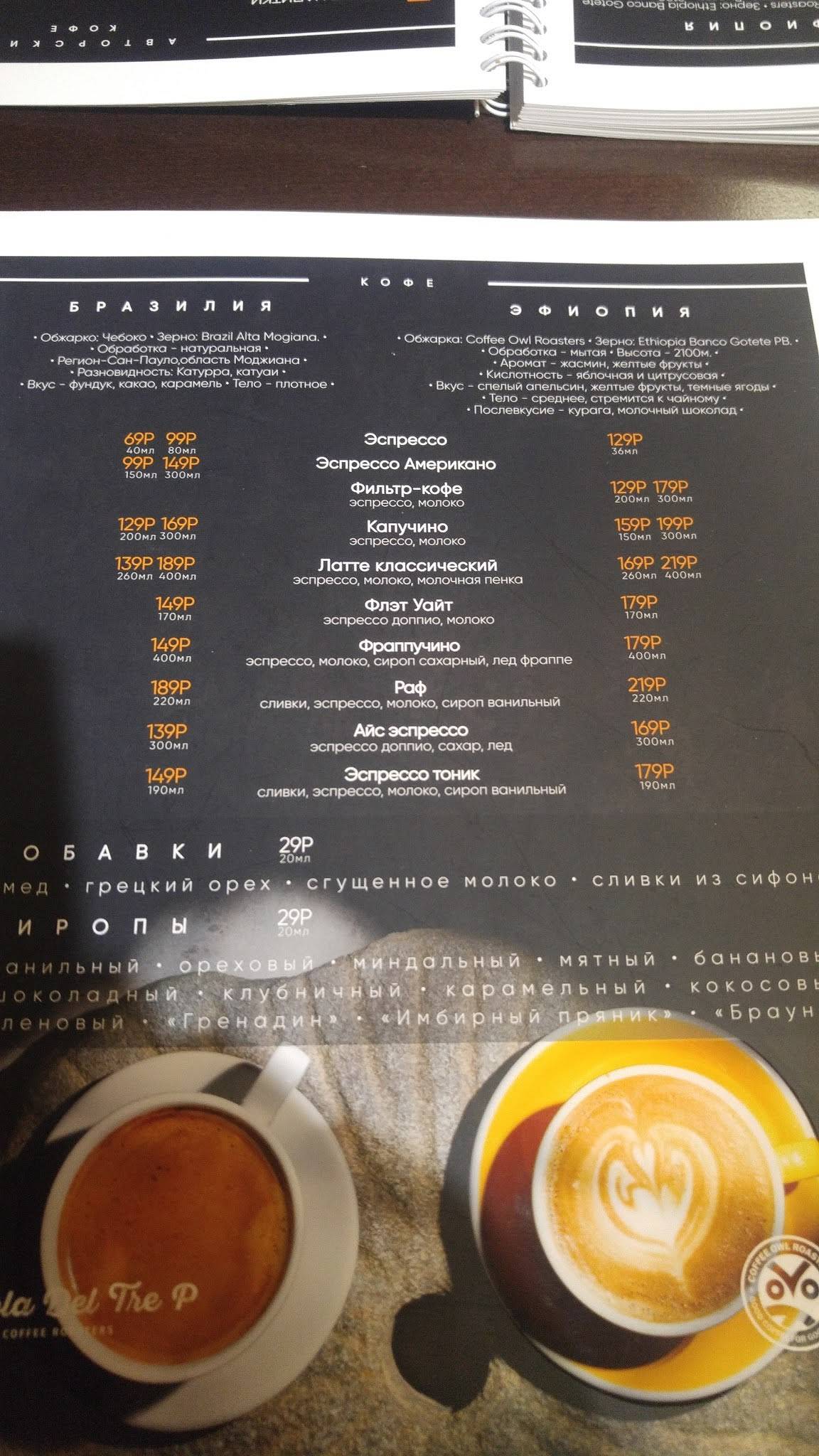 Питькофе меню