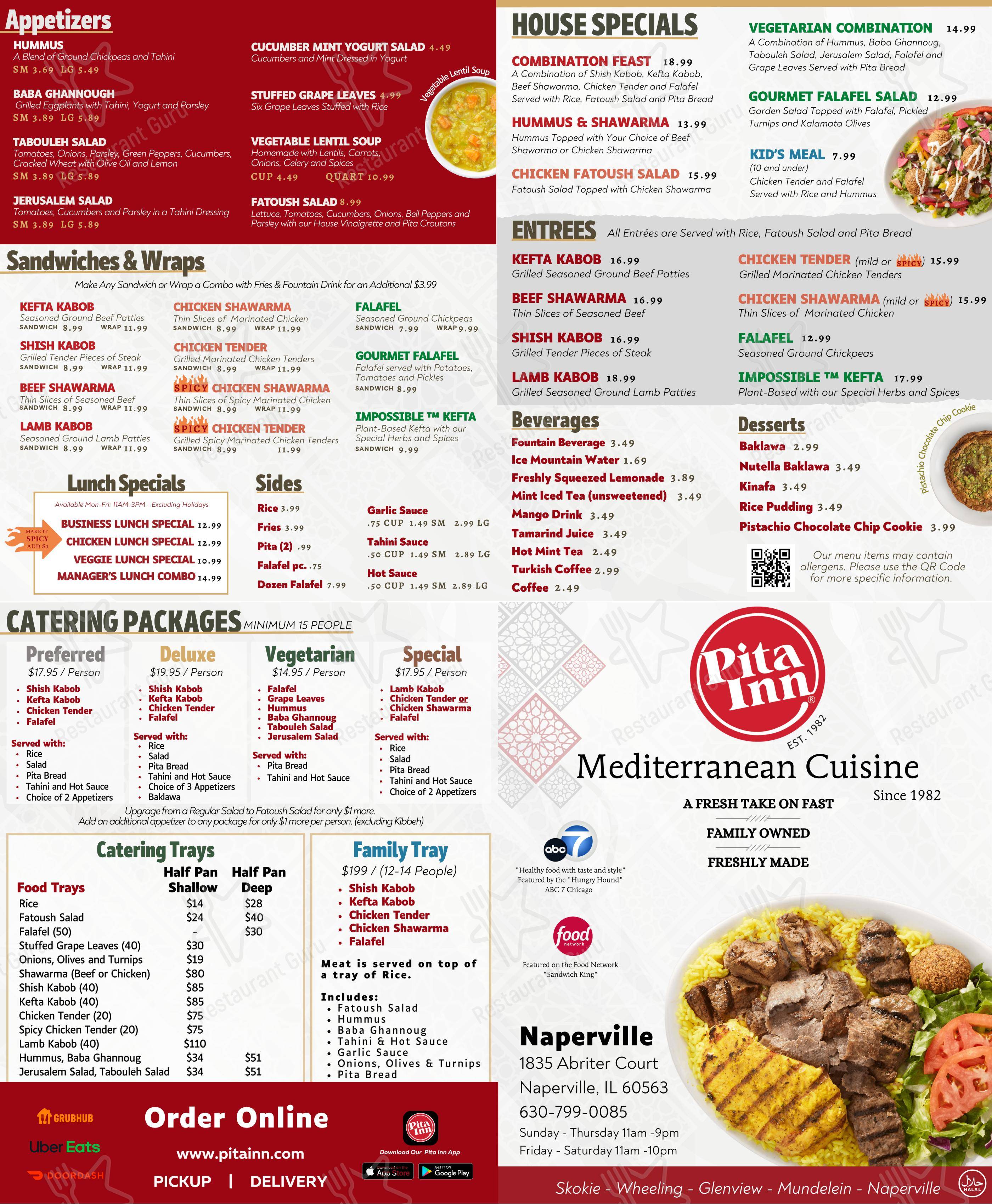 菜单 ресторана Pita Inn
