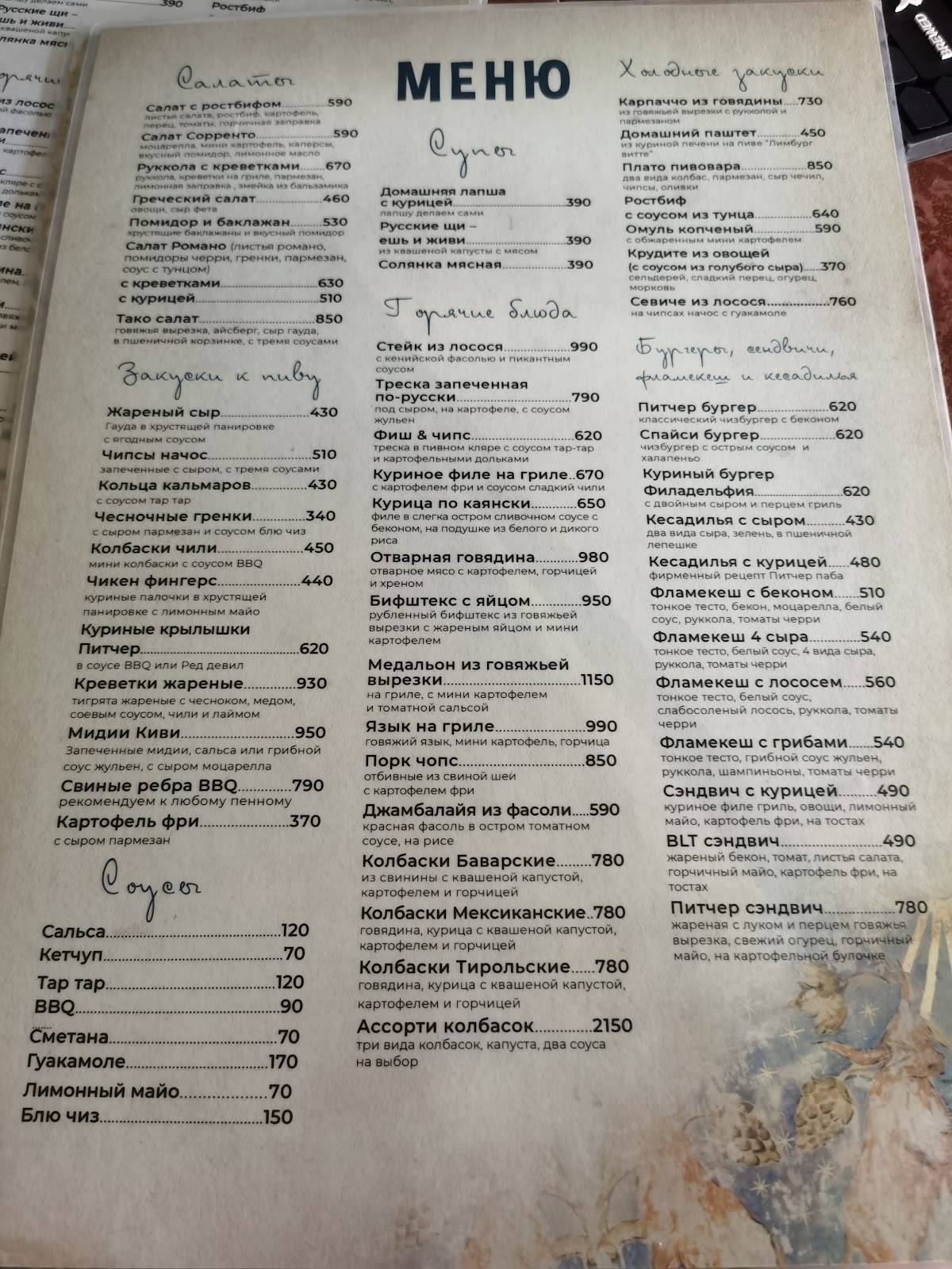 Питчер меню