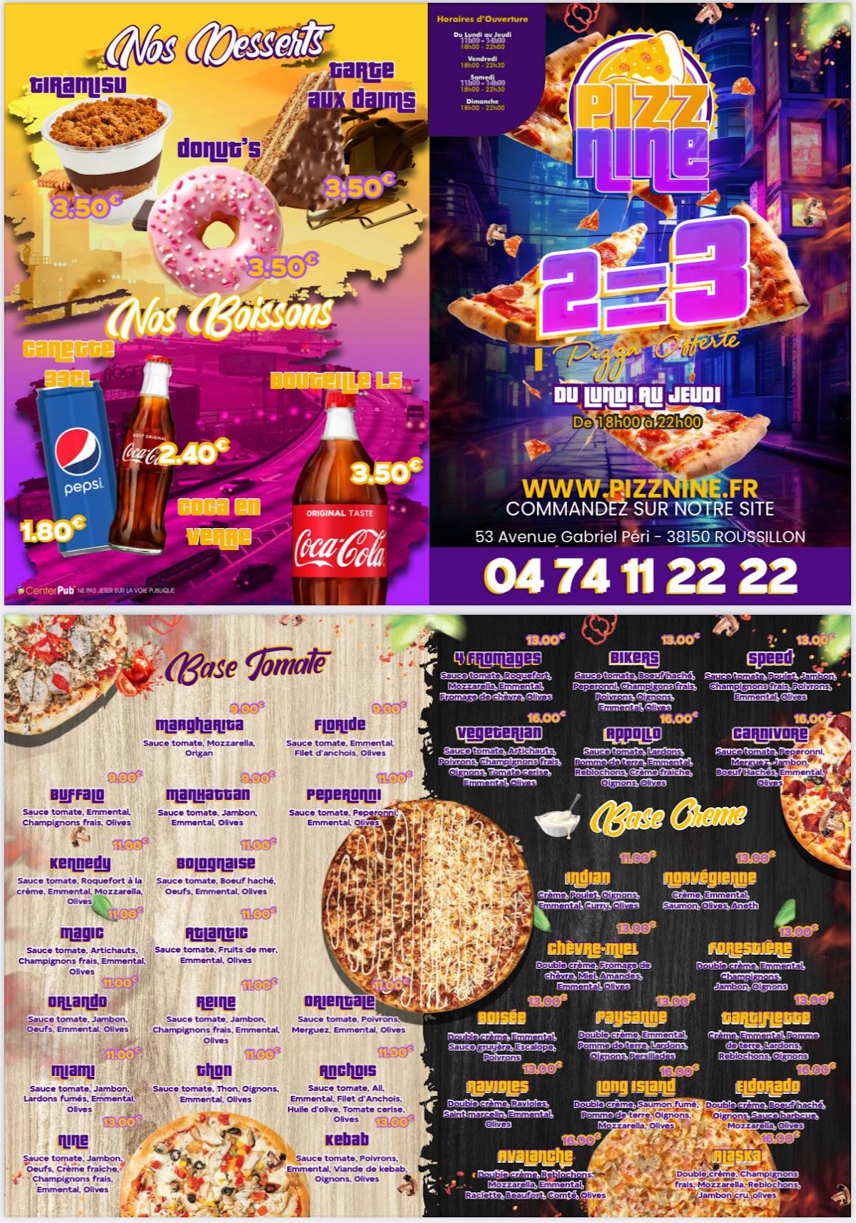 Pizz nine Roussillon меню