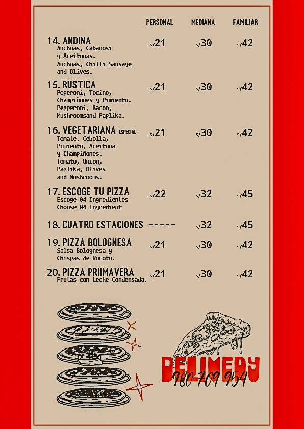 Pizza e Pasta меню
