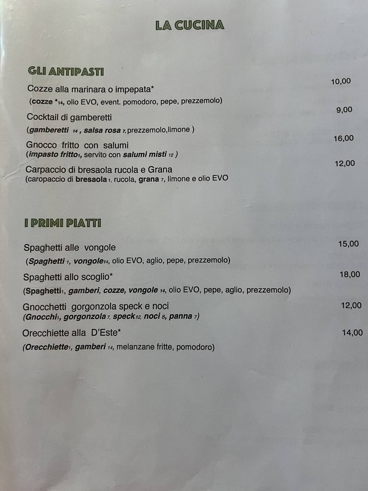 Pizzeria D'Este меню