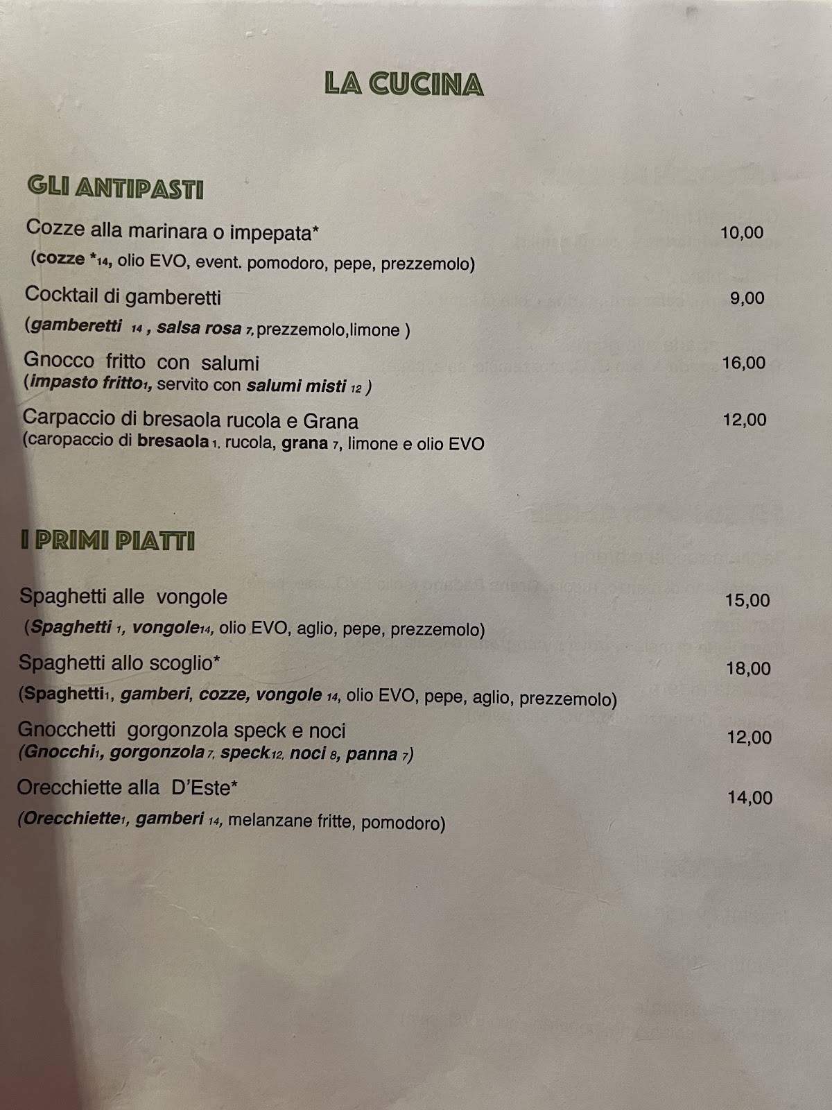 Pizzeria D'Este меню