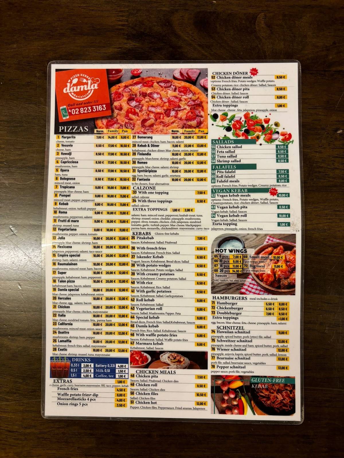 Damla Kebab Pizza Hotwings меню