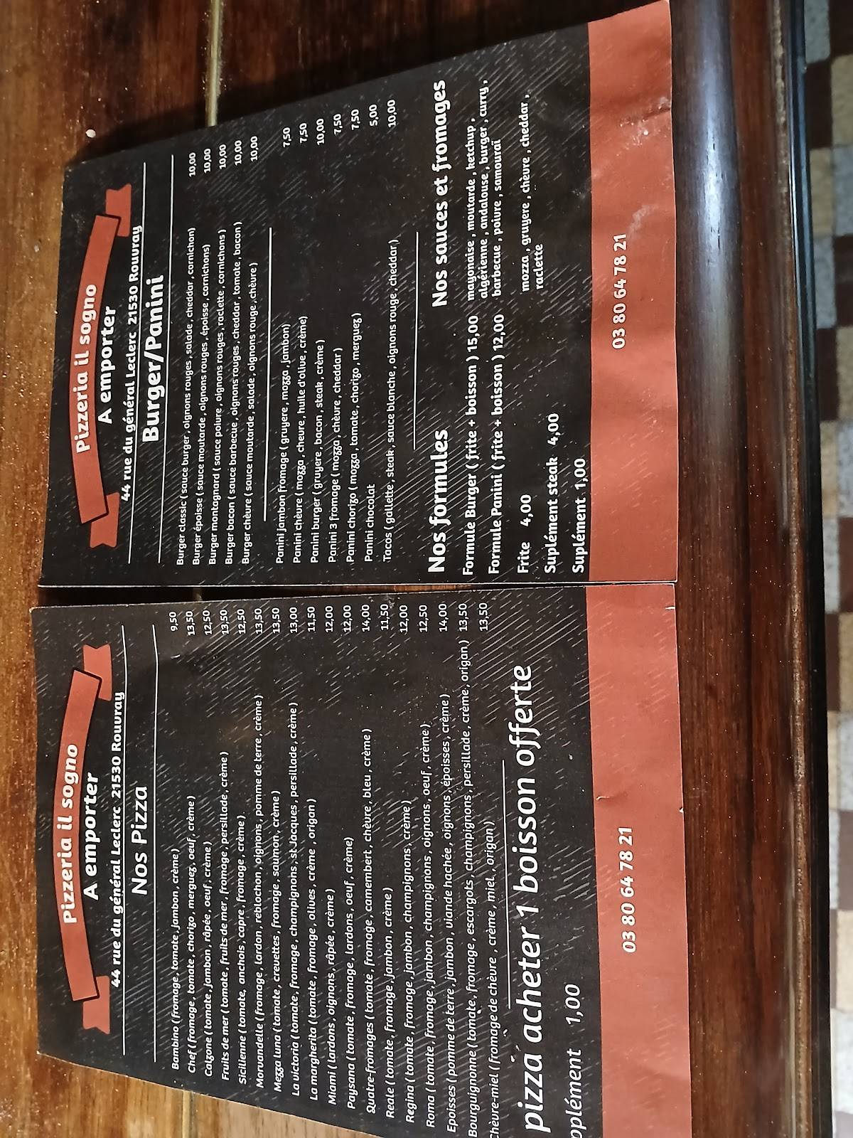 Pizzeria Il Sogno меню