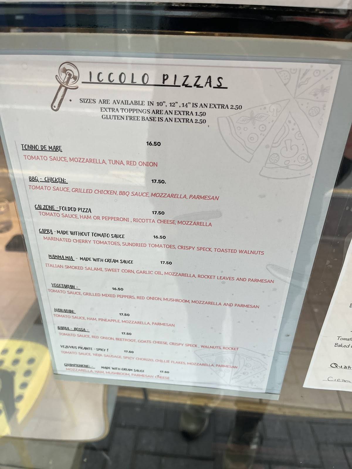Piccolo Pizzeria меню