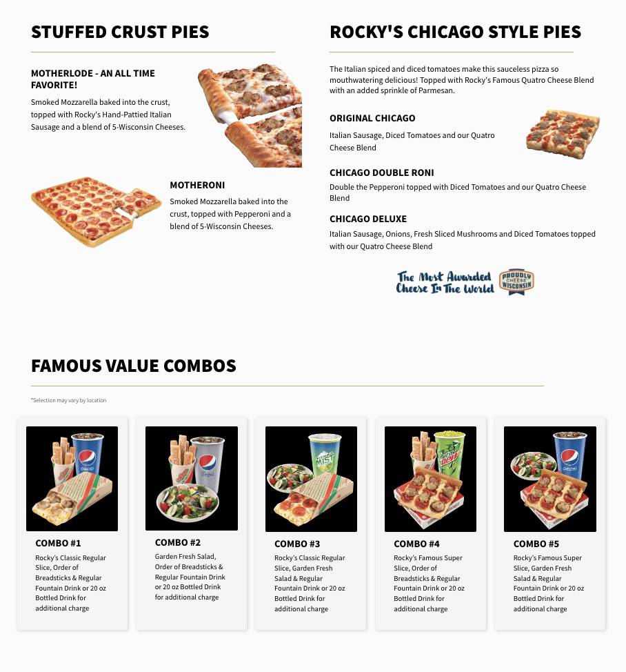 Rocky Rococo Pizza and Pasta меню