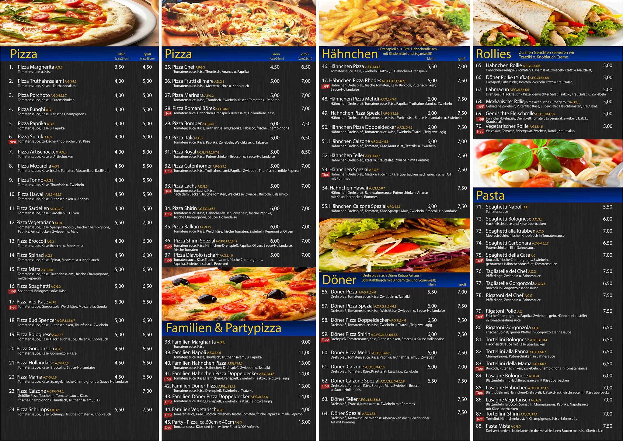 Pizzeria shirin меню