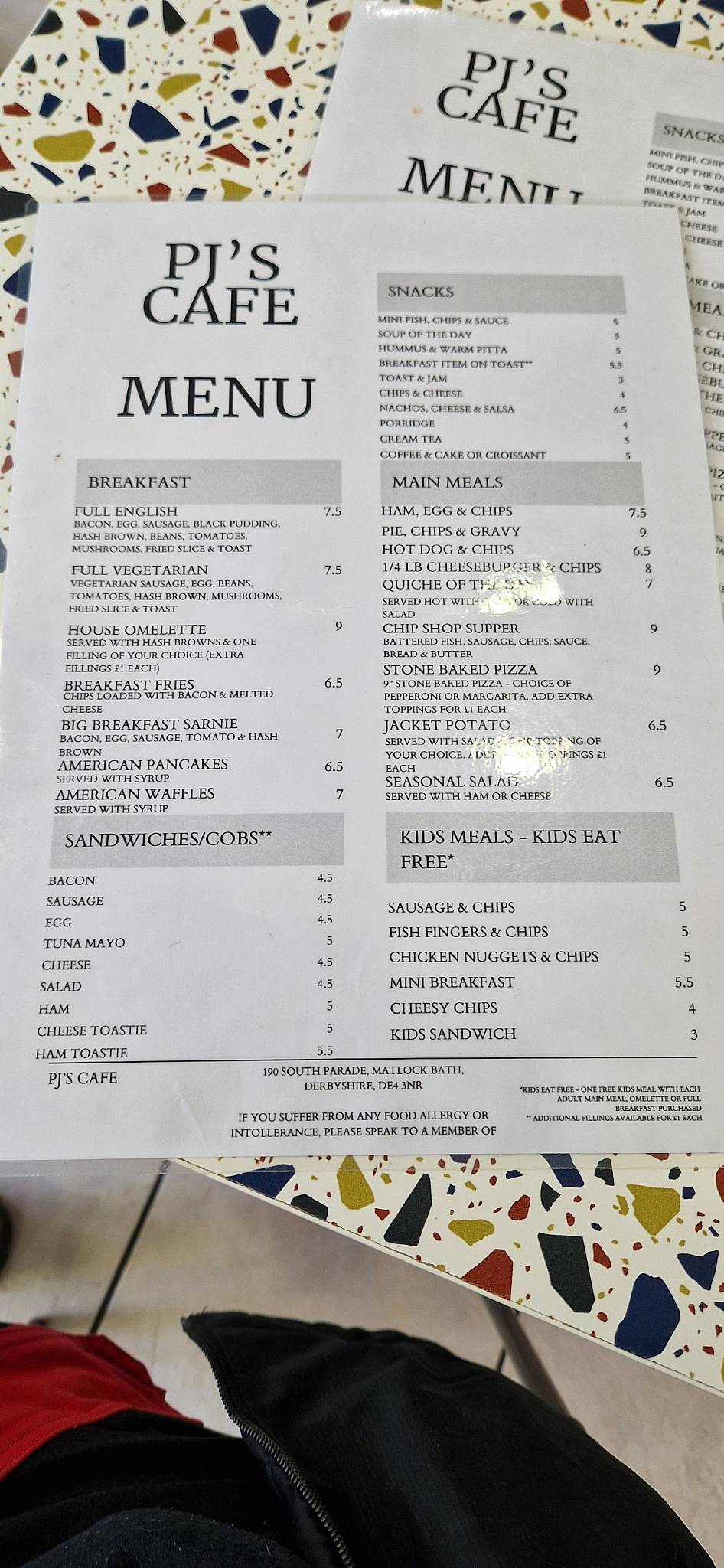 Pj’s cafe меню