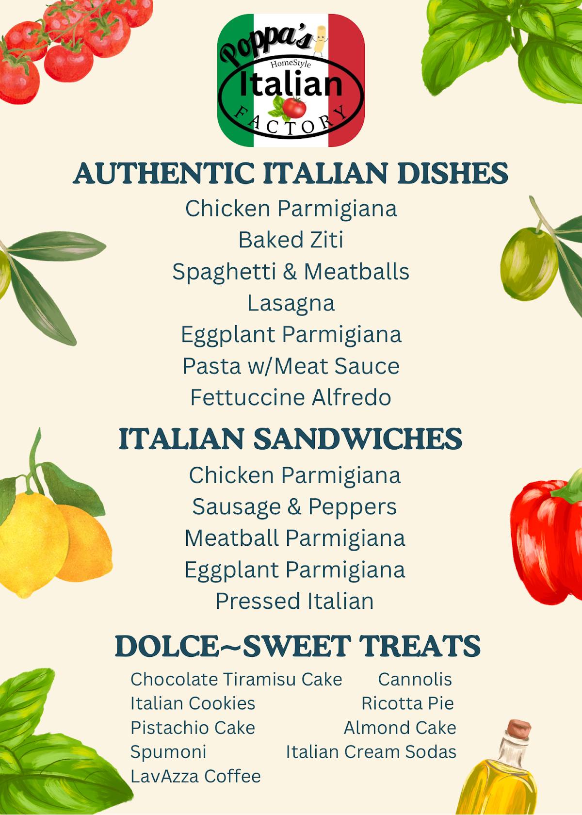 Poppa's Italian Factory меню