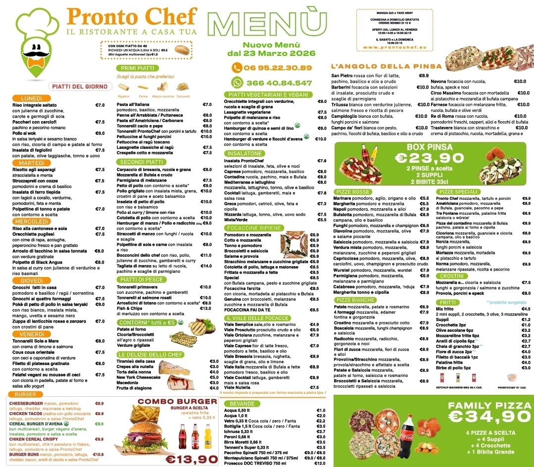 Pronto Chef - Consegna Pranzo e Cena a Domicilio меню