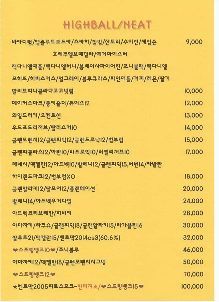 린하이볼위스키바 меню