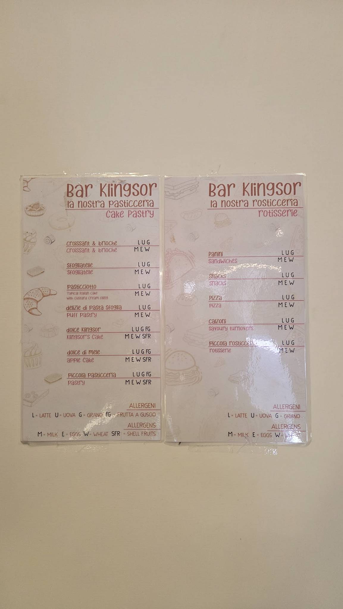 Bar Klingsor меню